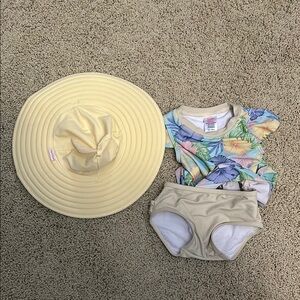 RuffleButts Tropical Baby Swimsuit with Sun Hat!